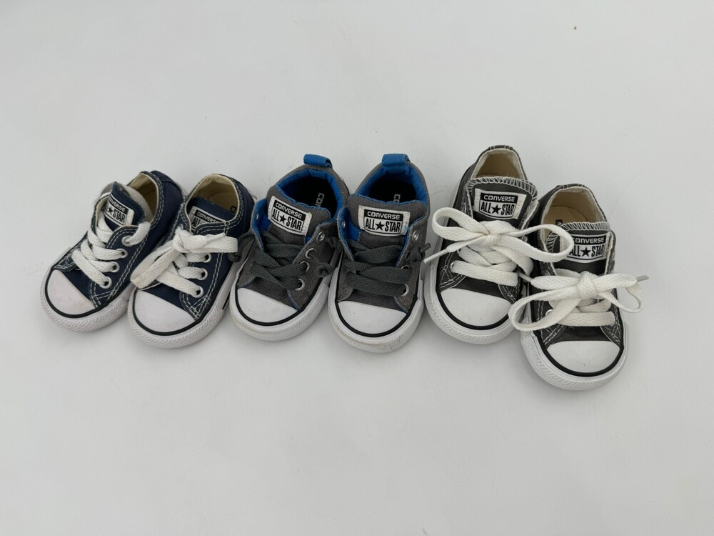 Baby Boy Converse Shoe Lot of 3 All Size 3 Navy And Grey 2 Tie 1 Slip ON